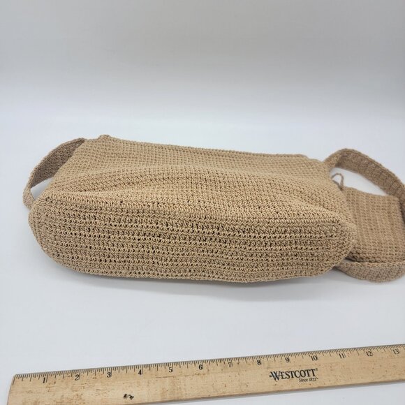 Tan Handbag with Applique Crochet Shoulder Bag Matching Attached Coin Purse - Picture 7 of 12